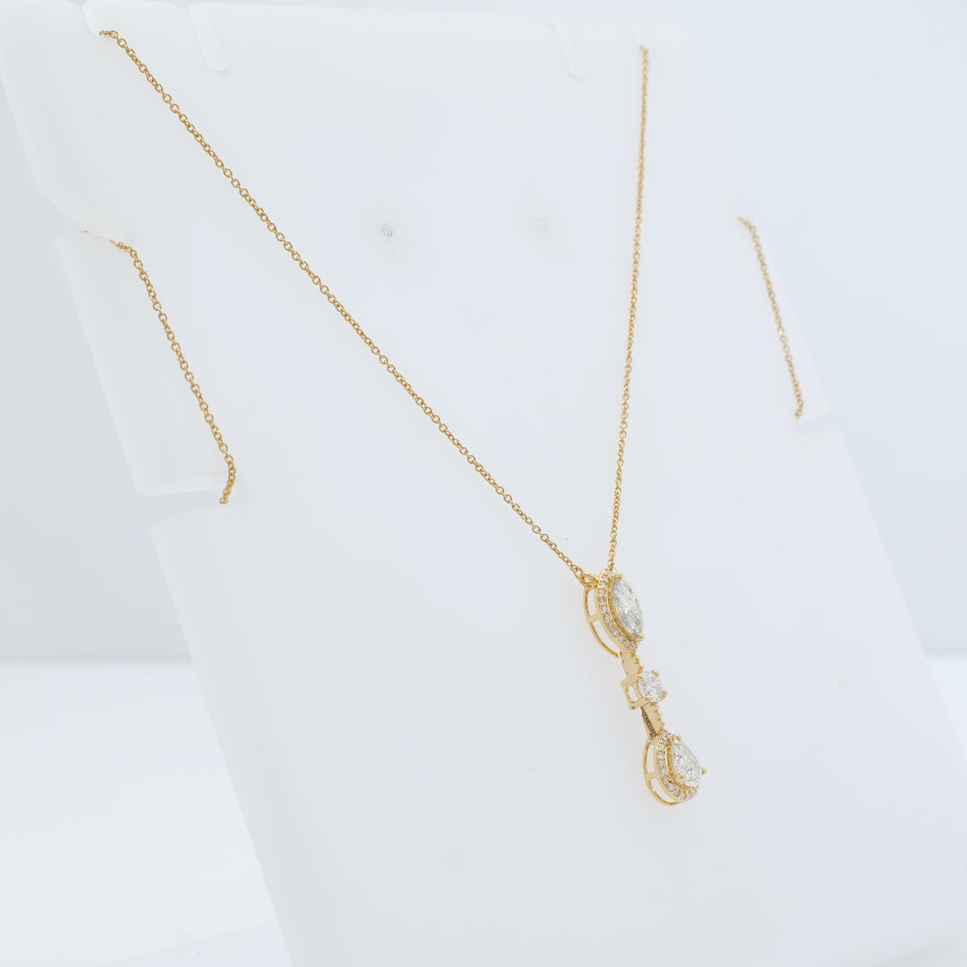 Three Stone Halo Diamond Pendant Necklace