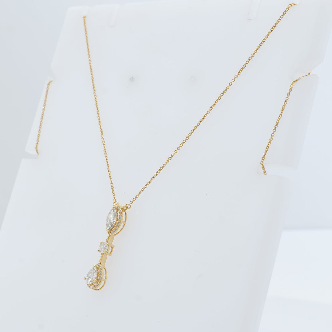 Three Stone Halo Diamond Pendant Necklace