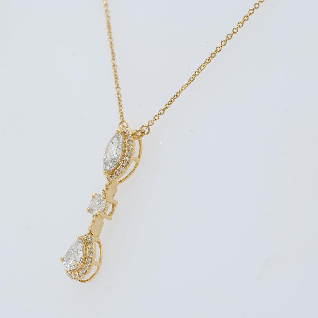 Three Stone Halo Diamond Pendant Necklace