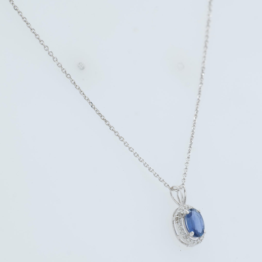 Oval Blue Sapphire Necklace, 14k Solid Gold, Natural Diamonds, Halo Pendant, Fine Chain Jewelry, Gift For Her