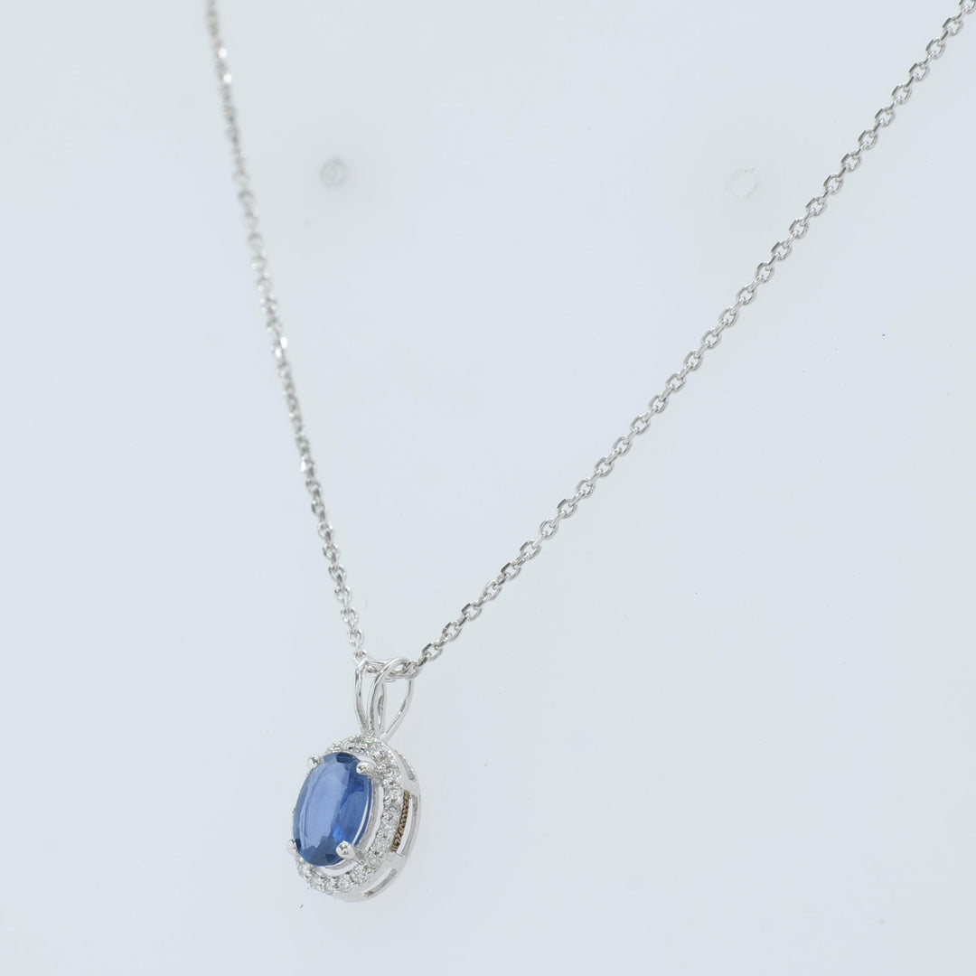 Oval Blue Sapphire Necklace, 14k Solid Gold, Natural Diamonds, Halo Pendant, Fine Chain Jewelry, Gift For Her