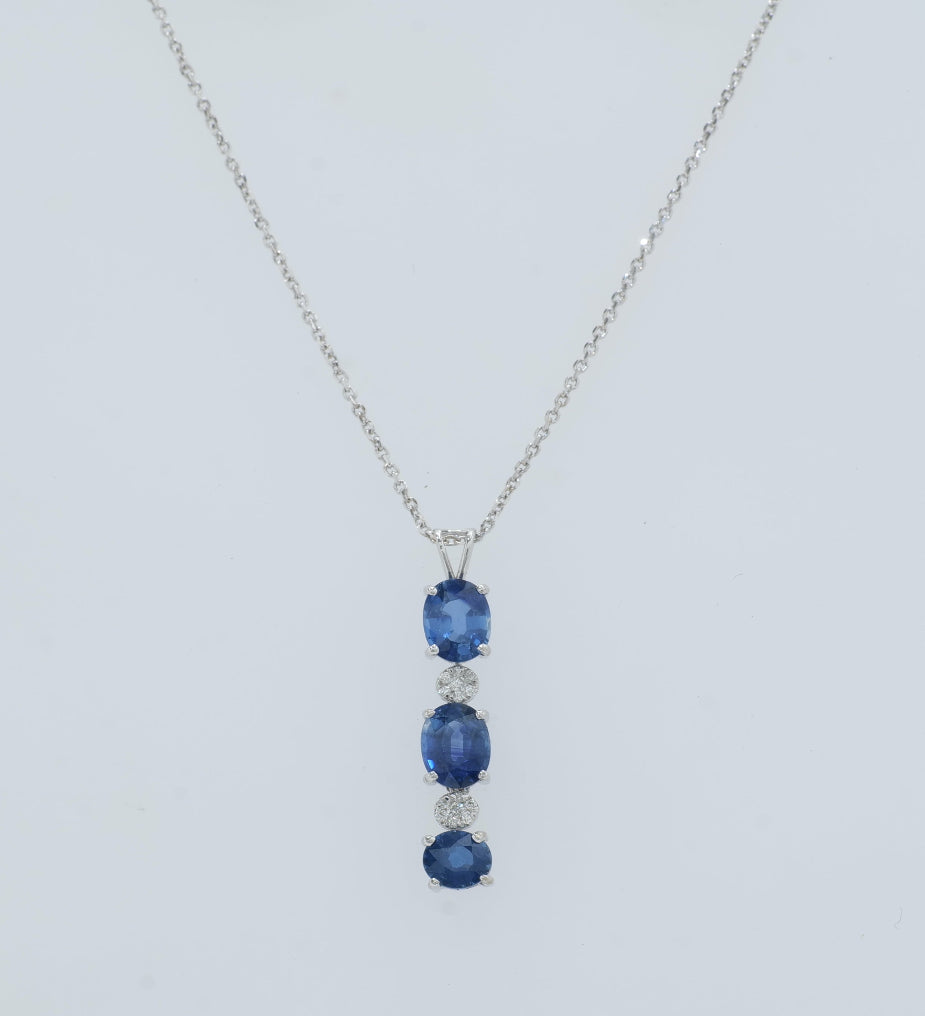 Blue Sapphire Pendant Necklace, 14k Solid Gold, Natural Diamonds, Gemstone Drop Chain, Certified Jewelry