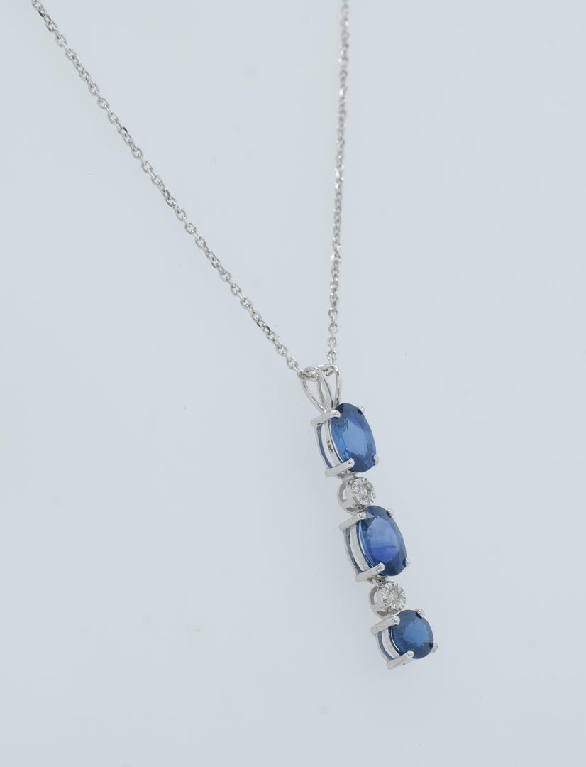 Blue Sapphire Pendant Necklace, 14k Solid Gold, Natural Diamonds, Gemstone Drop Chain, Certified Jewelry