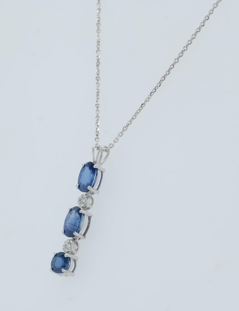 Blue Sapphire Pendant Necklace, 14k Solid Gold, Natural Diamonds, Gemstone Drop Chain, Certified Jewelry