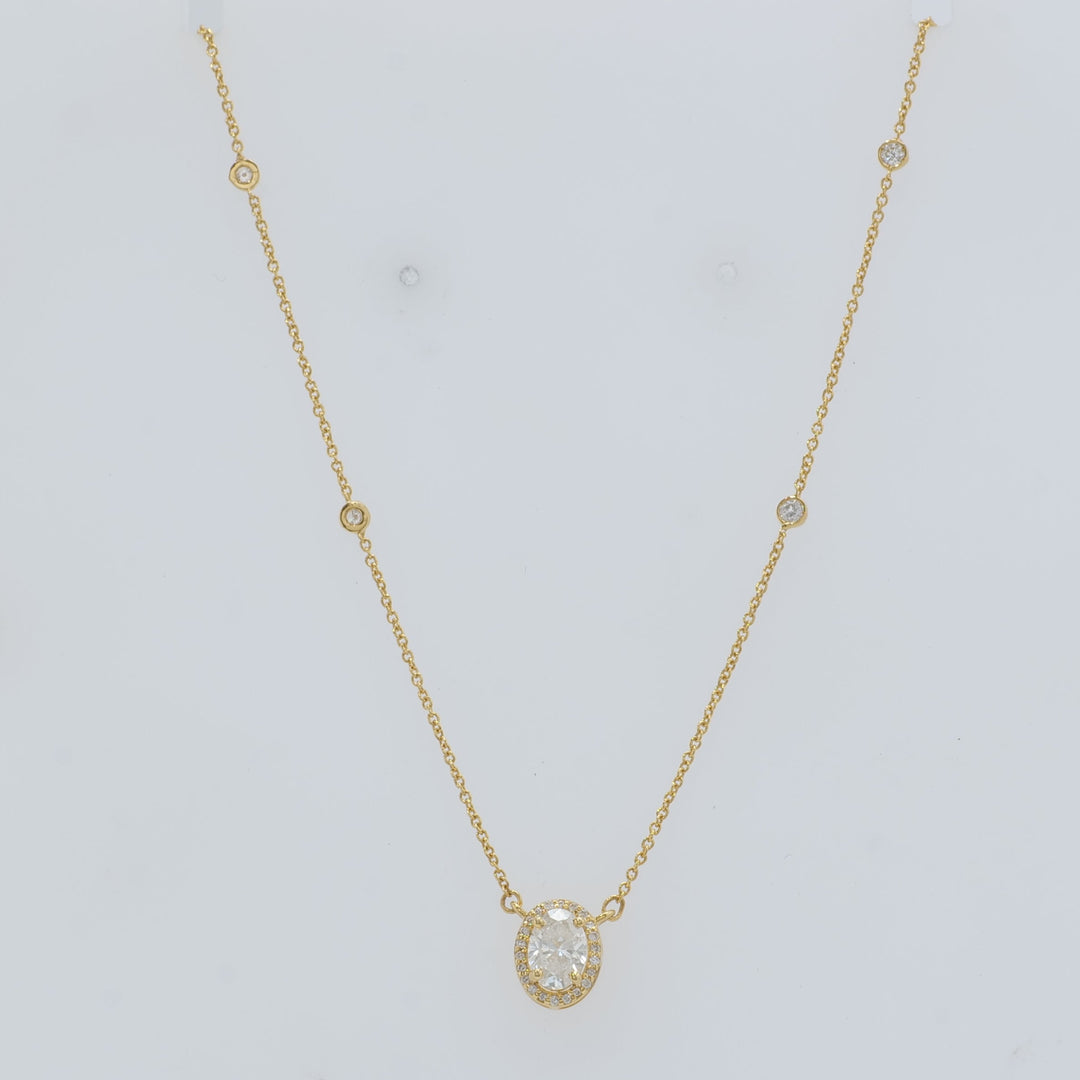 Oval Halo Diamond Pendant Necklace
