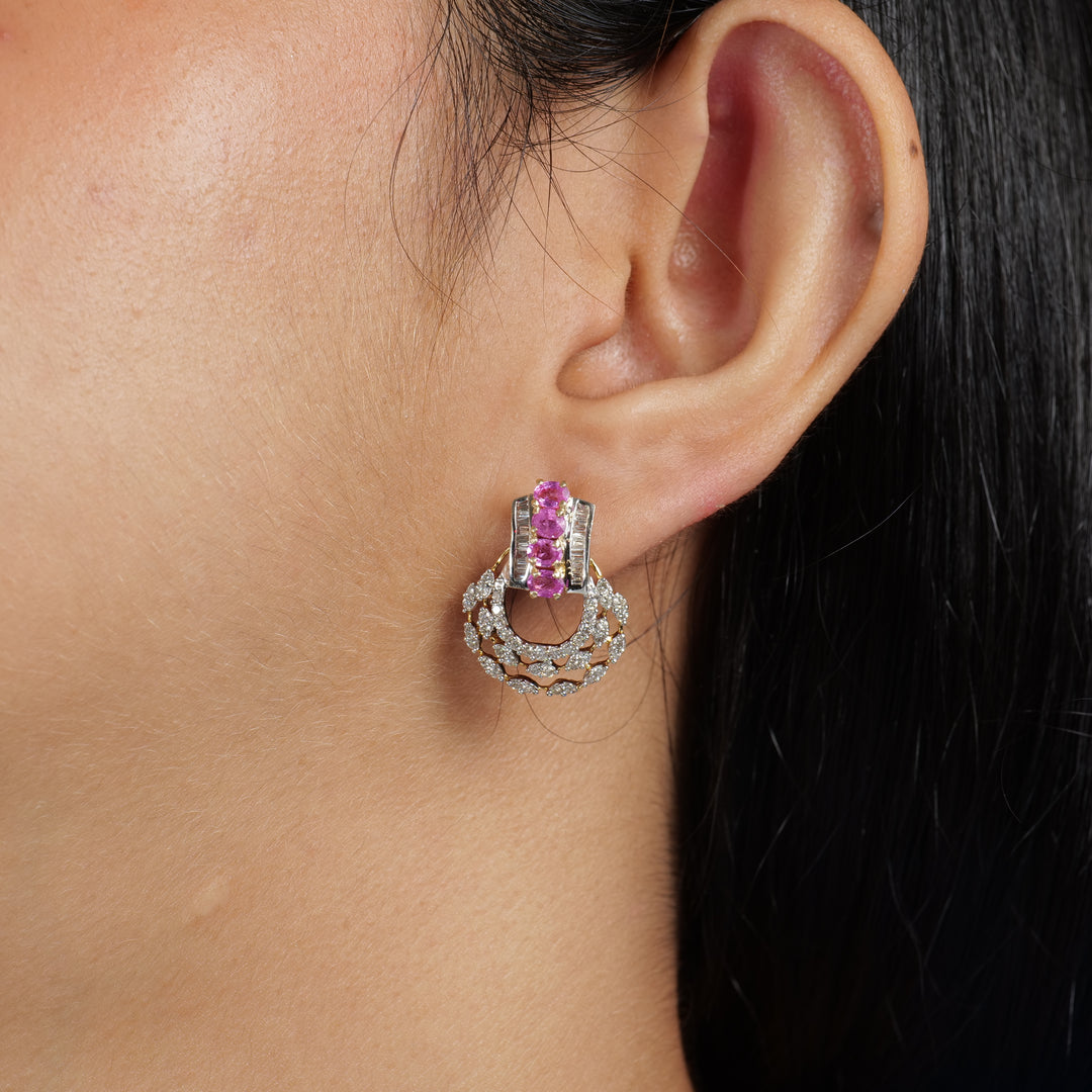 Pink Sapphire Diamond Studs Earrings