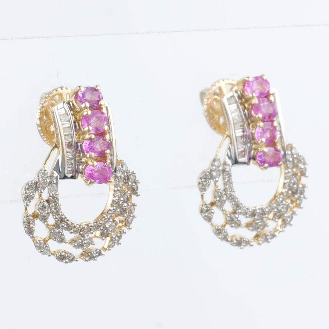 Pink Sapphire Diamond Studs Earrings