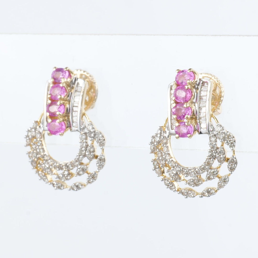 Pink Sapphire Diamond Studs Earrings