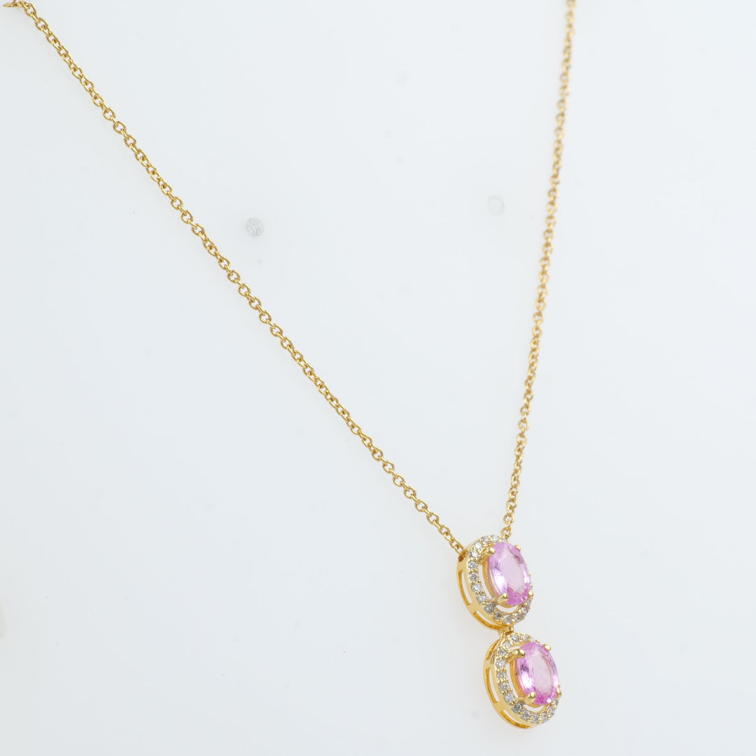 Oval Pink Sapphire Halo Diamond Necklace