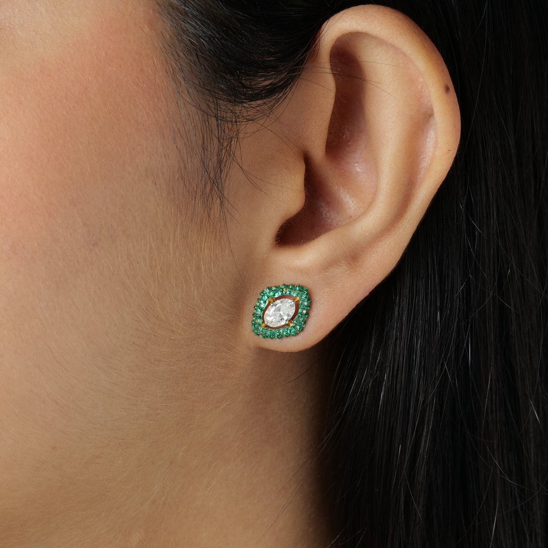 Marquise Diamond Emerald Earrings
