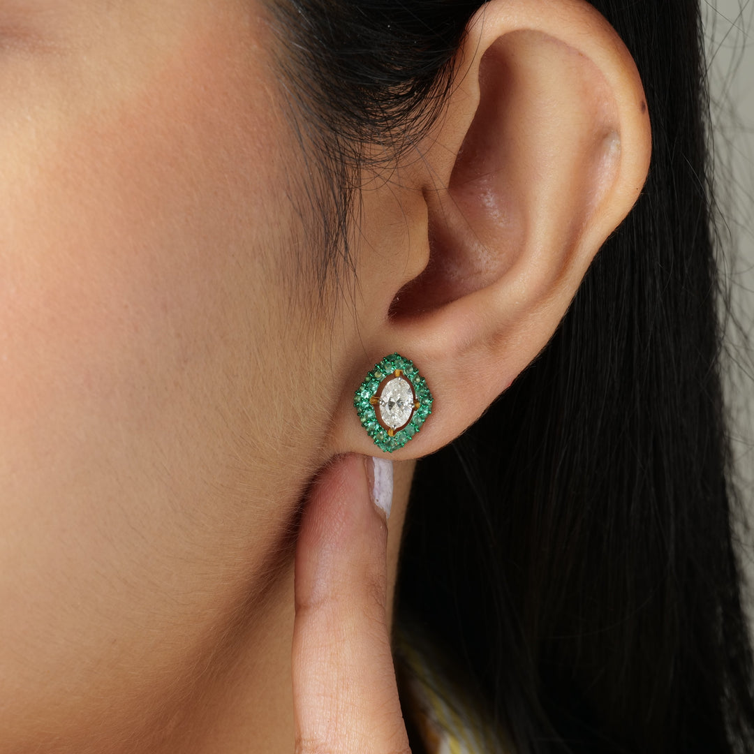 Marquise Diamond Emerald Earrings