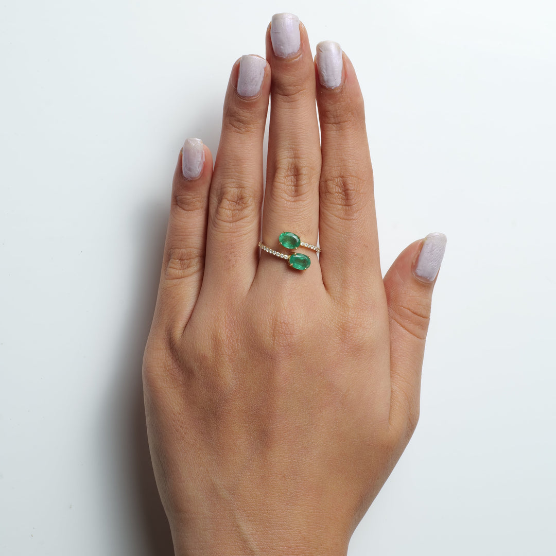 Bypass Oval Emerald Diamond Ring