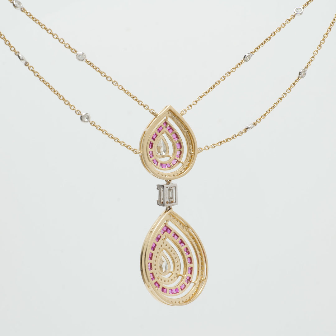 Pear Diamond Ruby Stacking Necklace