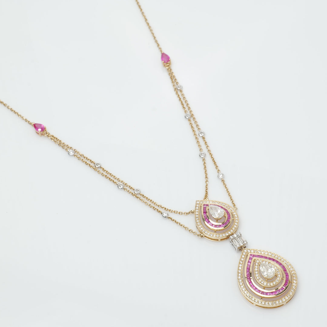Pear Diamond Ruby Stacking Necklace