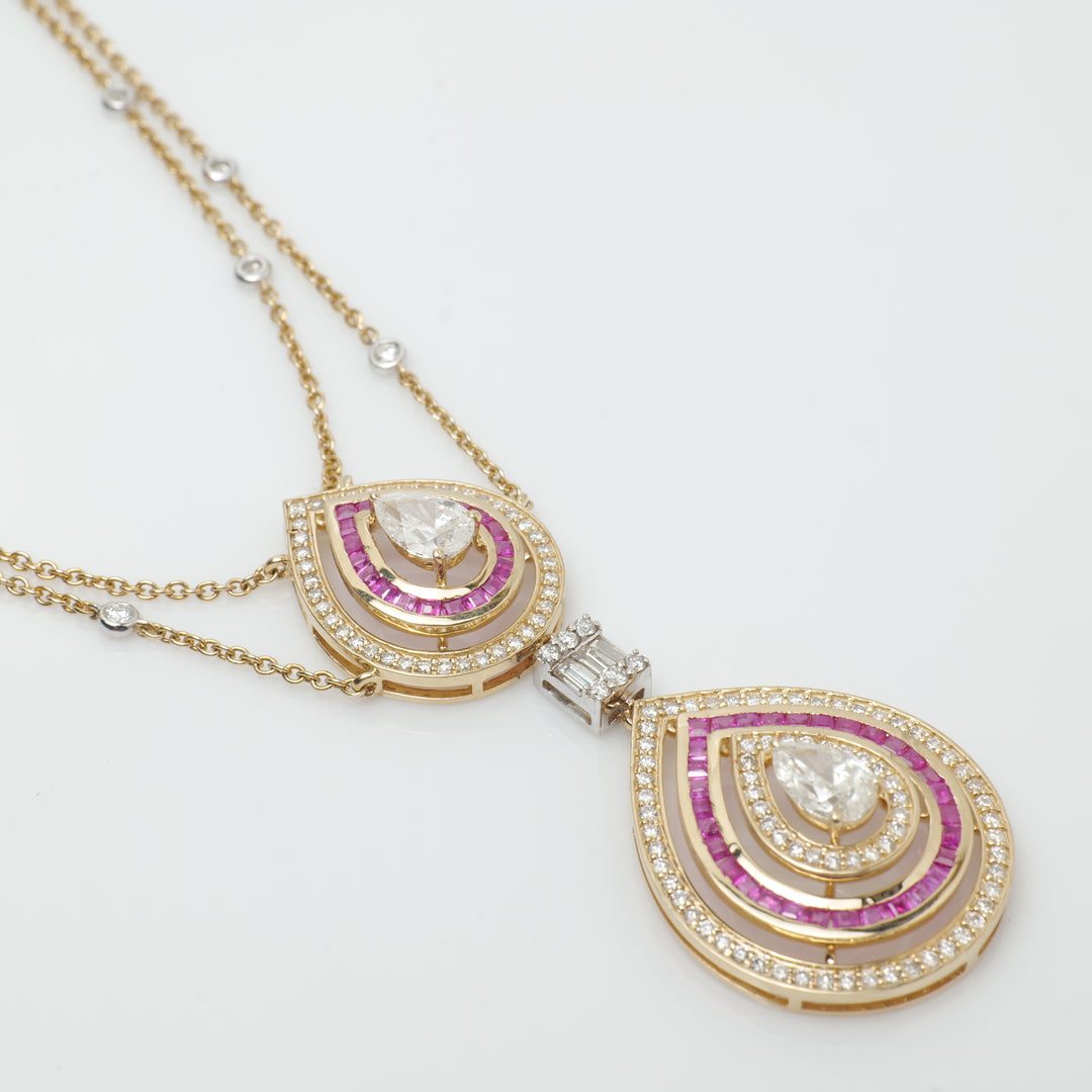 Pear Diamond Ruby Stacking Necklace
