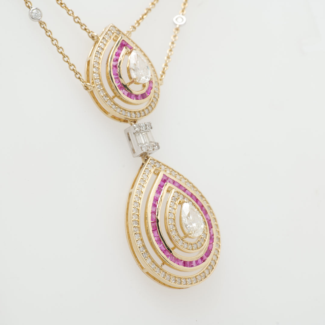 Pear Diamond Ruby Stacking Necklace