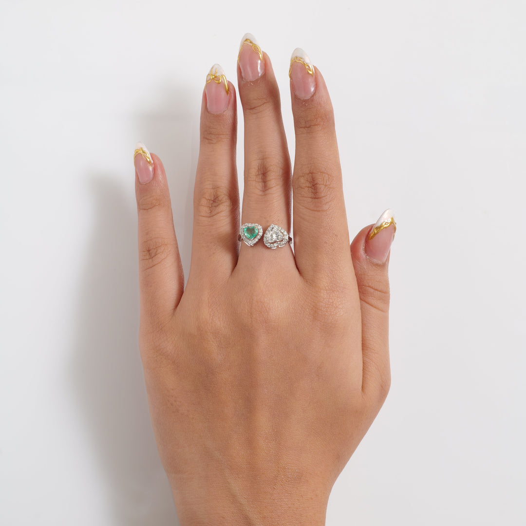 Emerald Heart & Diamond Heart Ring