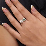 Load image into Gallery viewer, Emerald Heart &amp; Diamond Heart Ring
