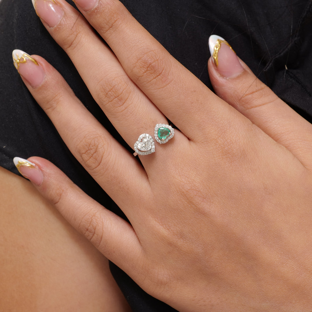 Emerald Heart & Diamond Heart Ring