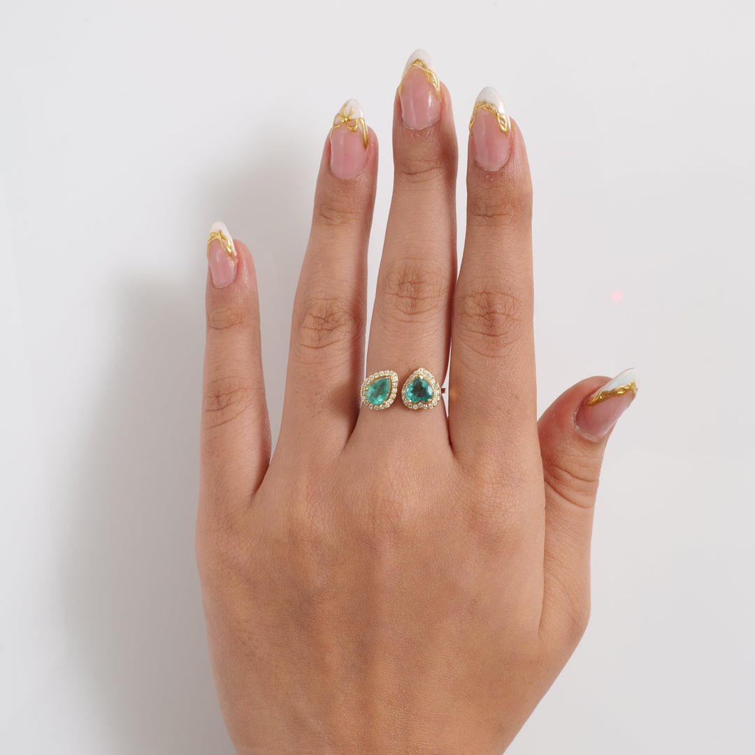 Heart and Pear Emerald Diamond Ring