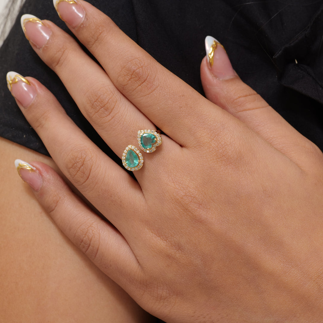 Heart and Pear Emerald Diamond Ring