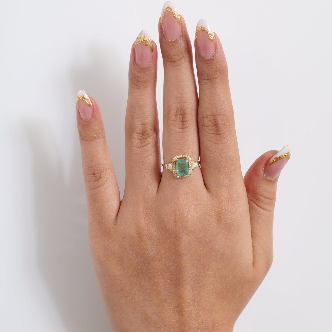 Emerald Cut Natural Emerald Diamond Ring