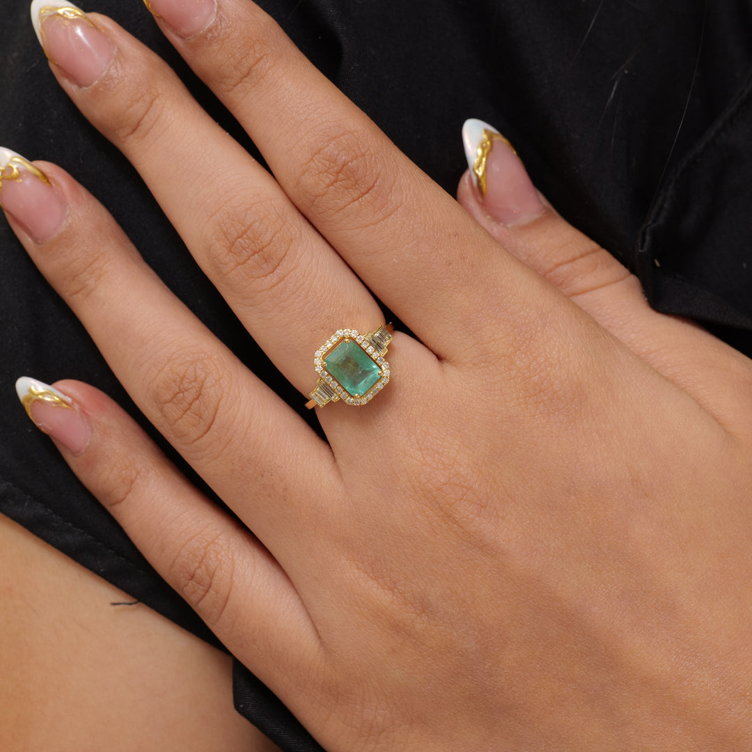 Emerald Cut Natural Emerald Diamond Ring