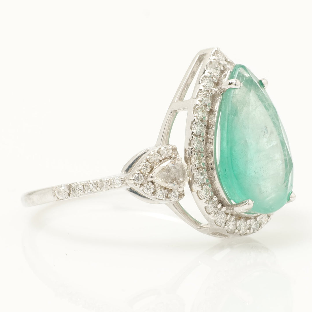Pear Emerald Halo Diamond Ring