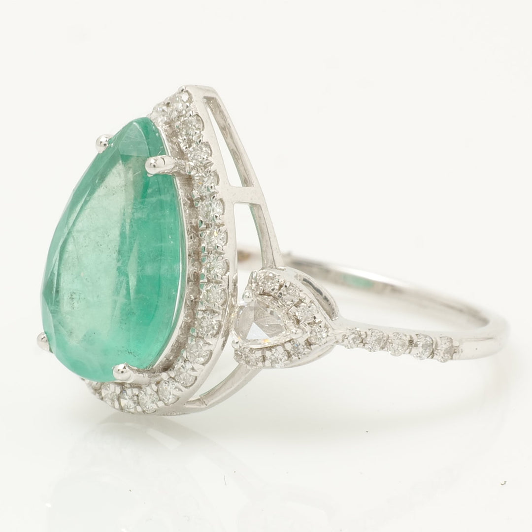 Pear Emerald Halo Diamond Ring