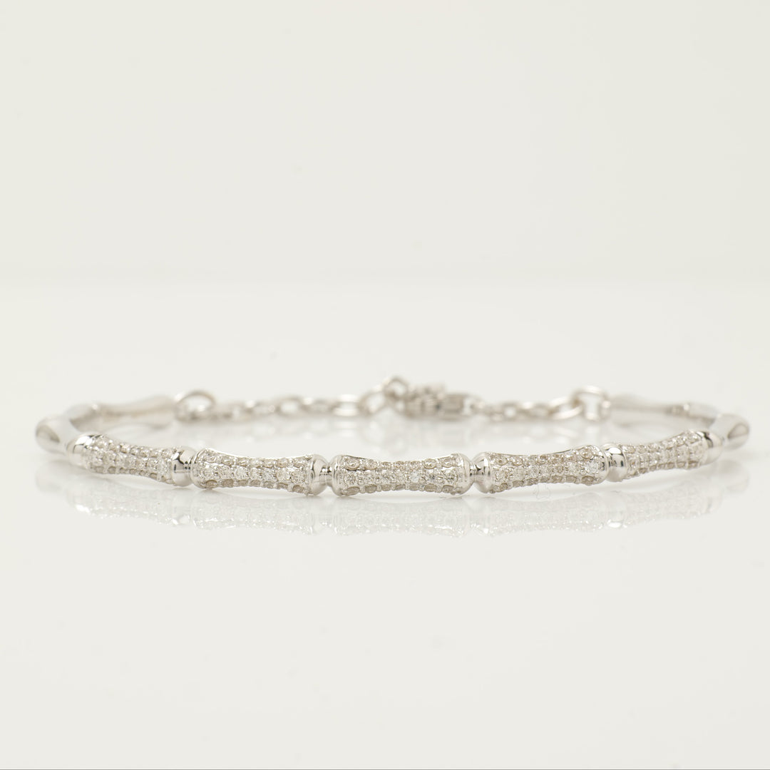 Diamond Bracelet In 18k Solid Gold, Bamboo Design Bracelet With Natural Diamonds, Ready To Ship, Women&#39;s Day Gift
