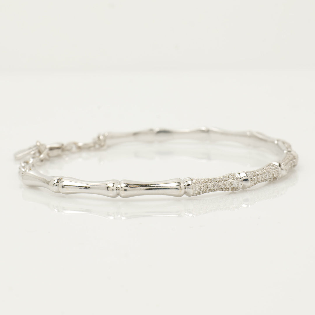 Diamond Bracelet In 18k Solid Gold, Bamboo Design Bracelet With Natural Diamonds, Ready To Ship, Women&#39;s Day Gift