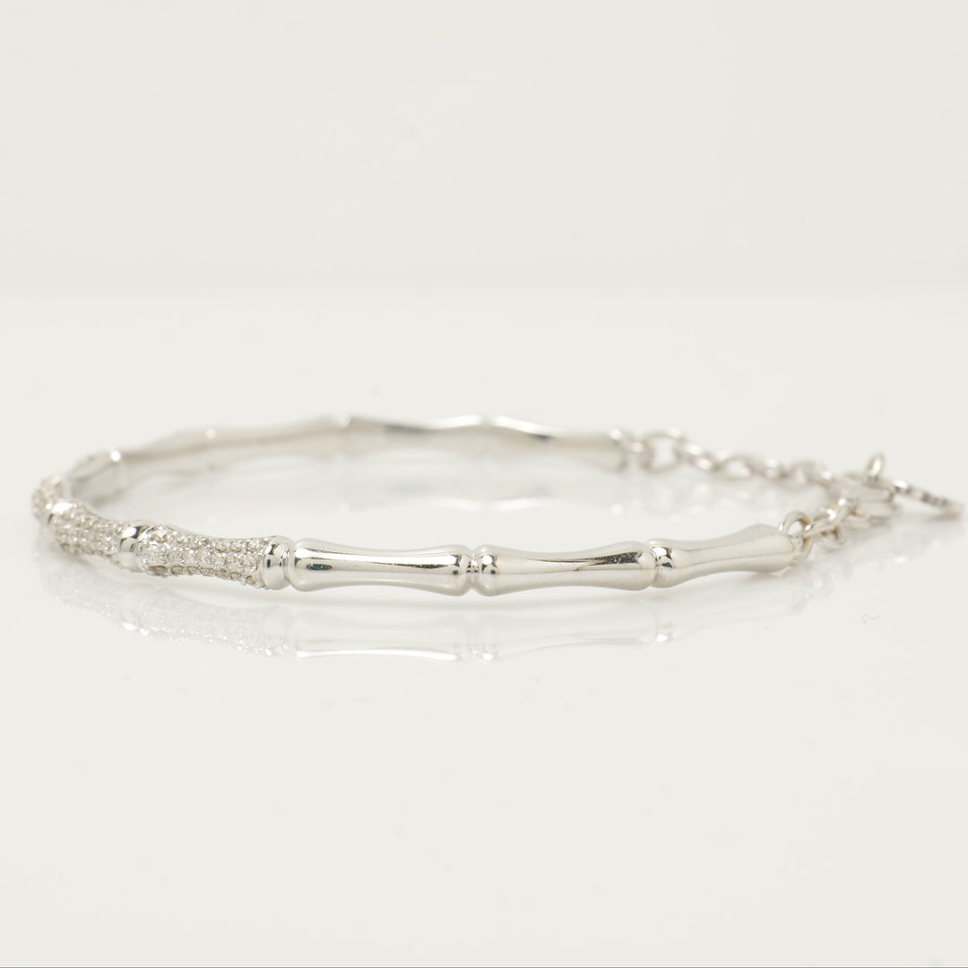 Diamond Bracelet In 18k Solid Gold, Bamboo Design Bracelet With Natural Diamonds, Ready To Ship, Women&#39;s Day Gift