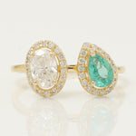 Load image into Gallery viewer, Emerald and Diamond Two Stone Ring

