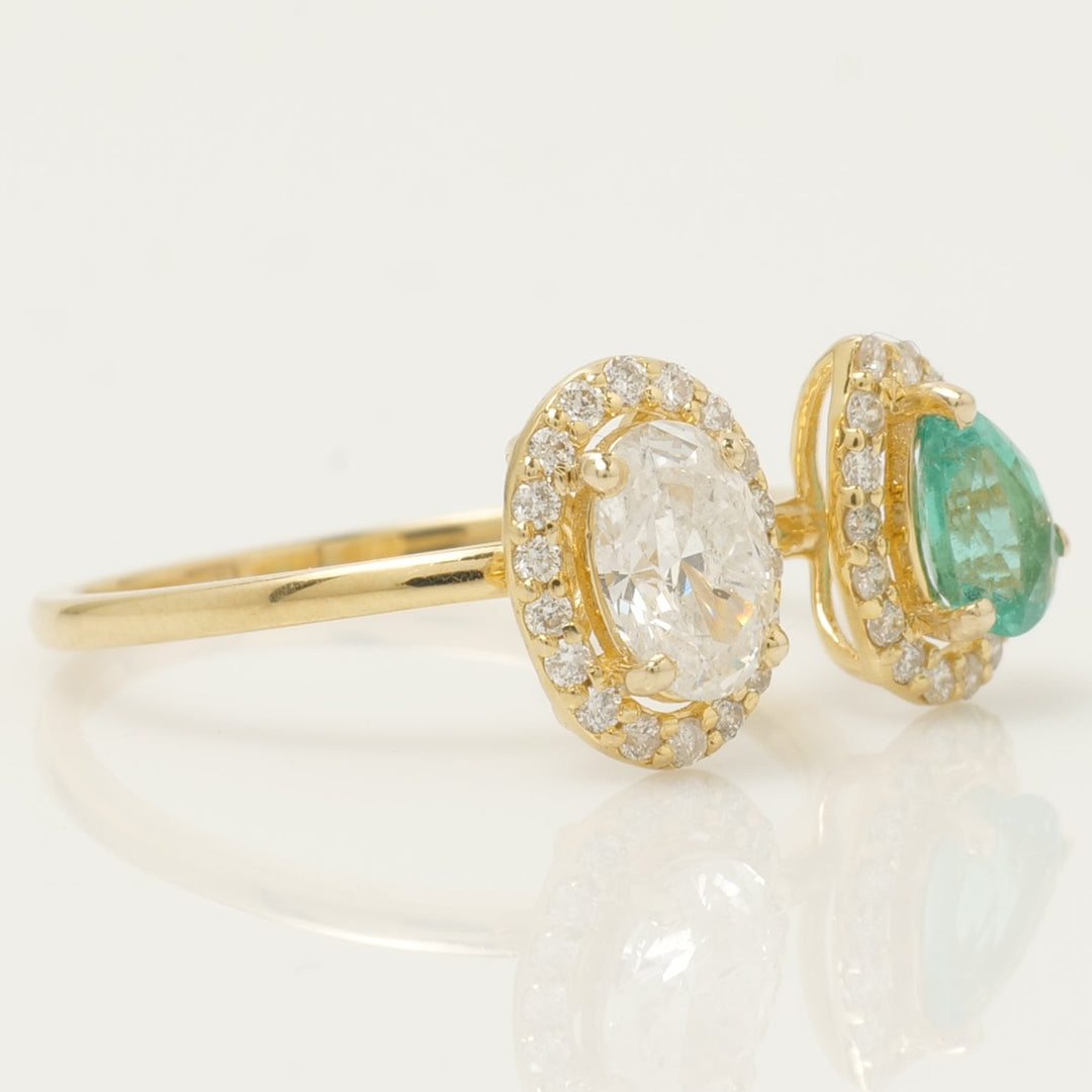 Emerald and Diamond Two Stone Ring