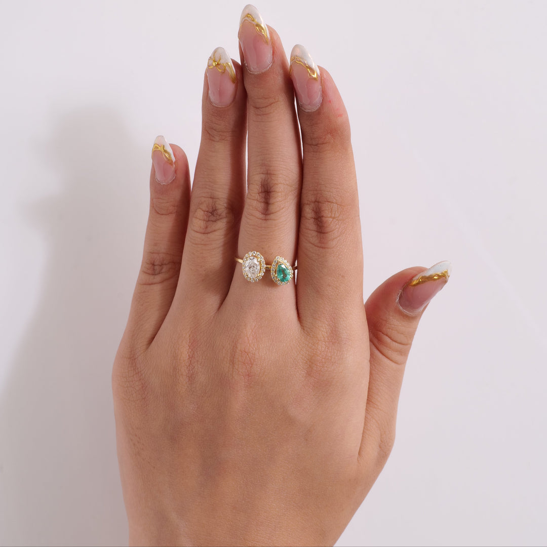 Emerald and Diamond Two Stone Ring