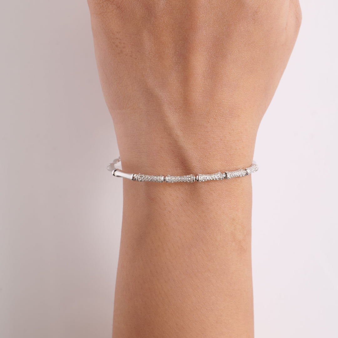 Diamond Bracelet In 18k Solid Gold, Bamboo Design Bracelet With Natural Diamonds, Ready To Ship, Women&#39;s Day Gift