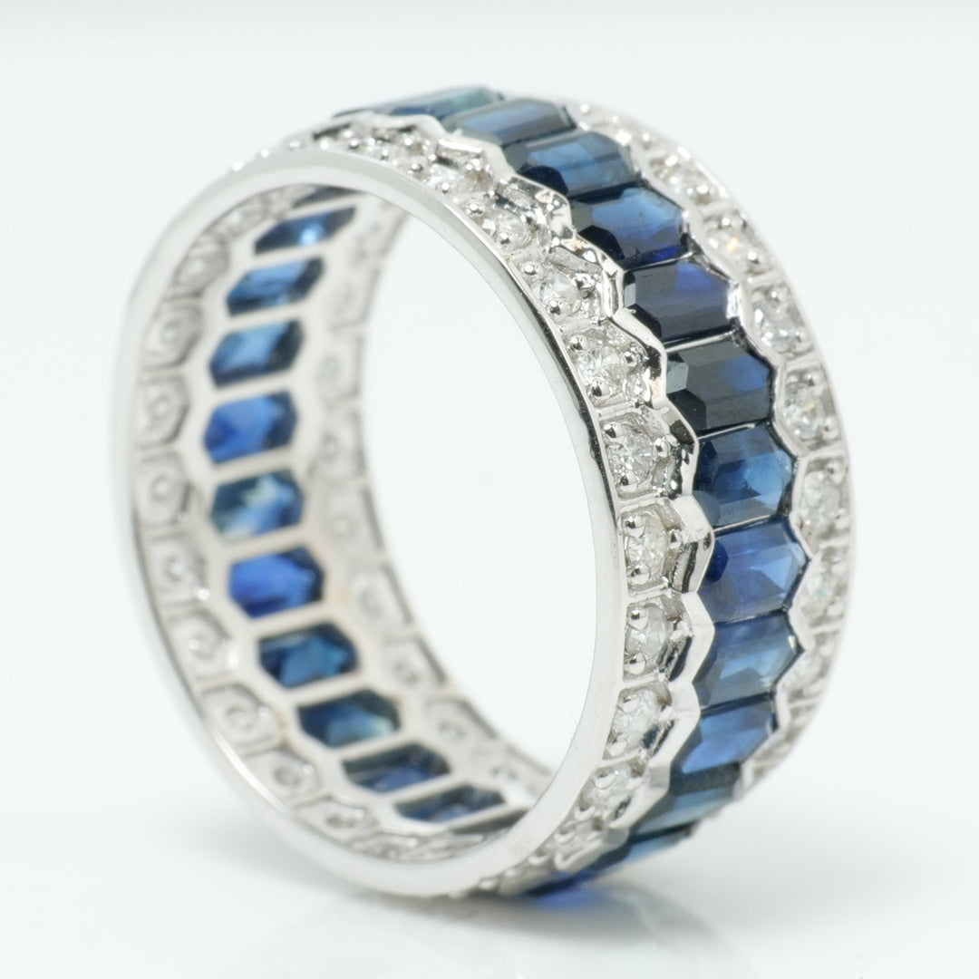 Blue Sapphire Diamond Eternity Band Ring
