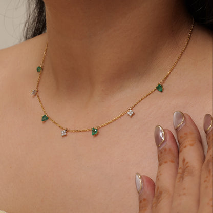 Natural Emerald Heart Diamond Charm Necklace