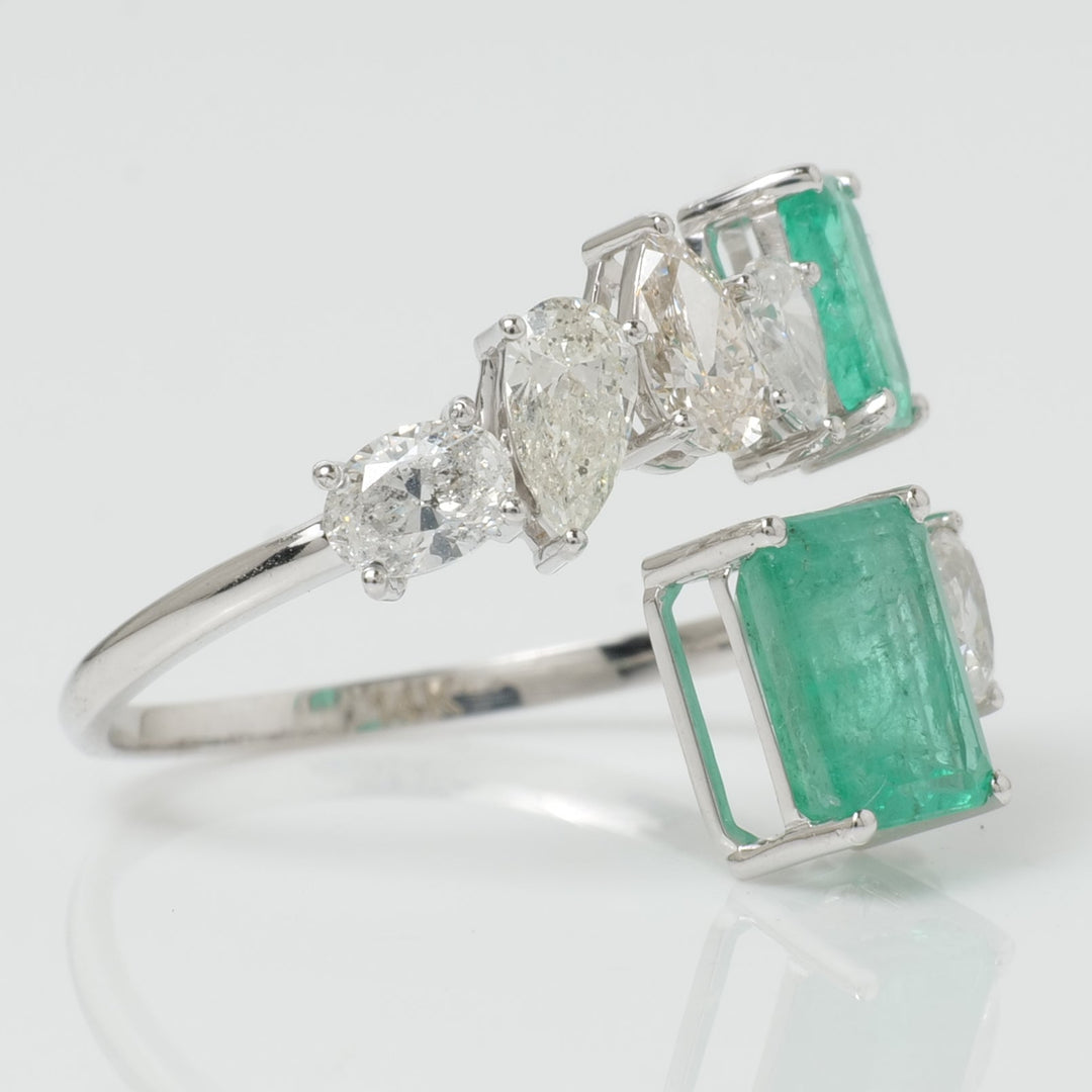 Natural Emerald & Fancy Diamond Bypass Ring