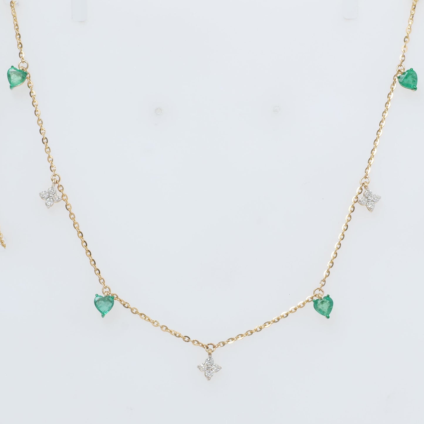 Natural Emerald Heart Diamond Charm Necklace
