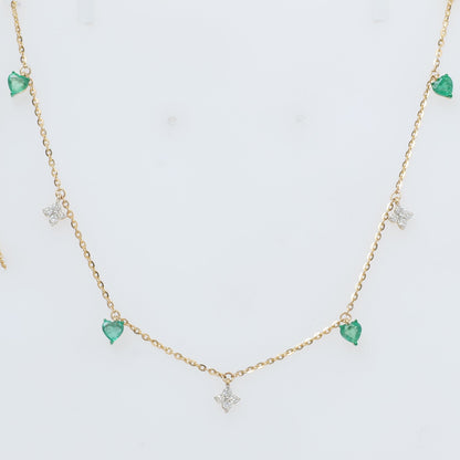 Natural Emerald Heart Diamond Charm Necklace