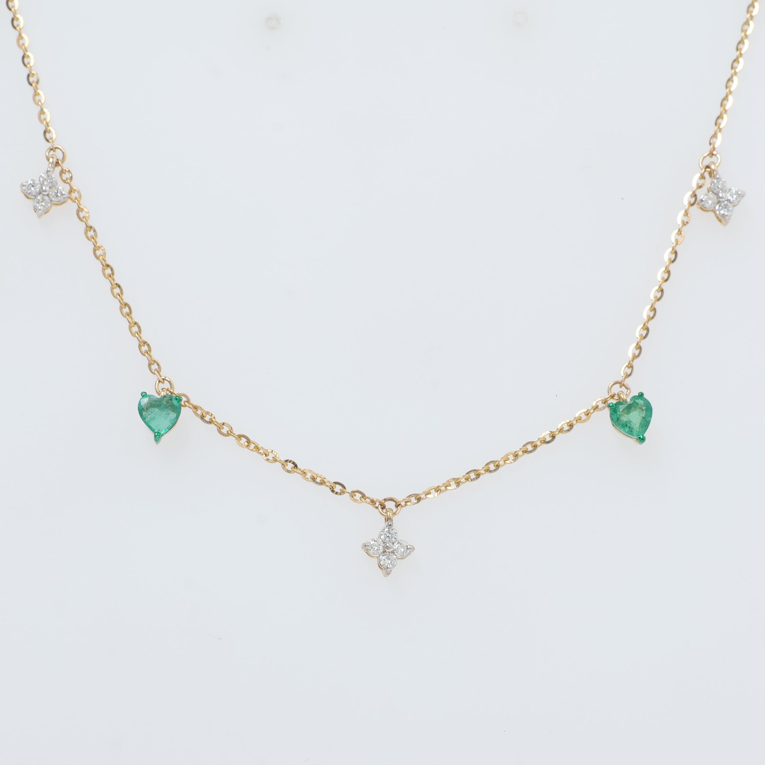 Natural Emerald Heart Diamond Charm Necklace