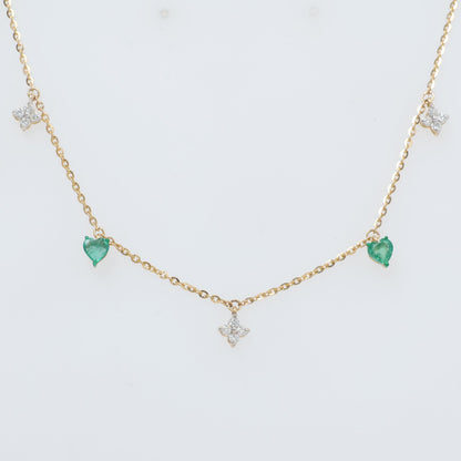 Natural Emerald Heart Diamond Charm Necklace