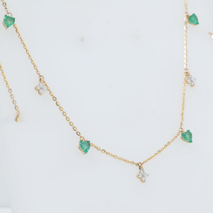 Natural Emerald Heart Diamond Charm Necklace