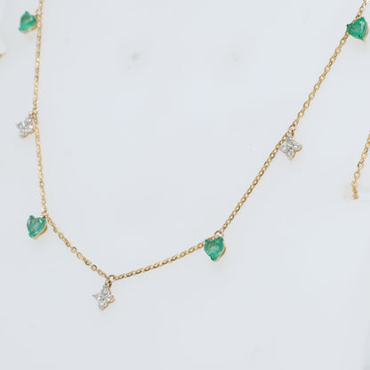 Natural Emerald Heart Diamond Charm Necklace