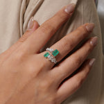 Load image into Gallery viewer, Natural Emerald &amp; Fancy Diamond Bypass Ring
