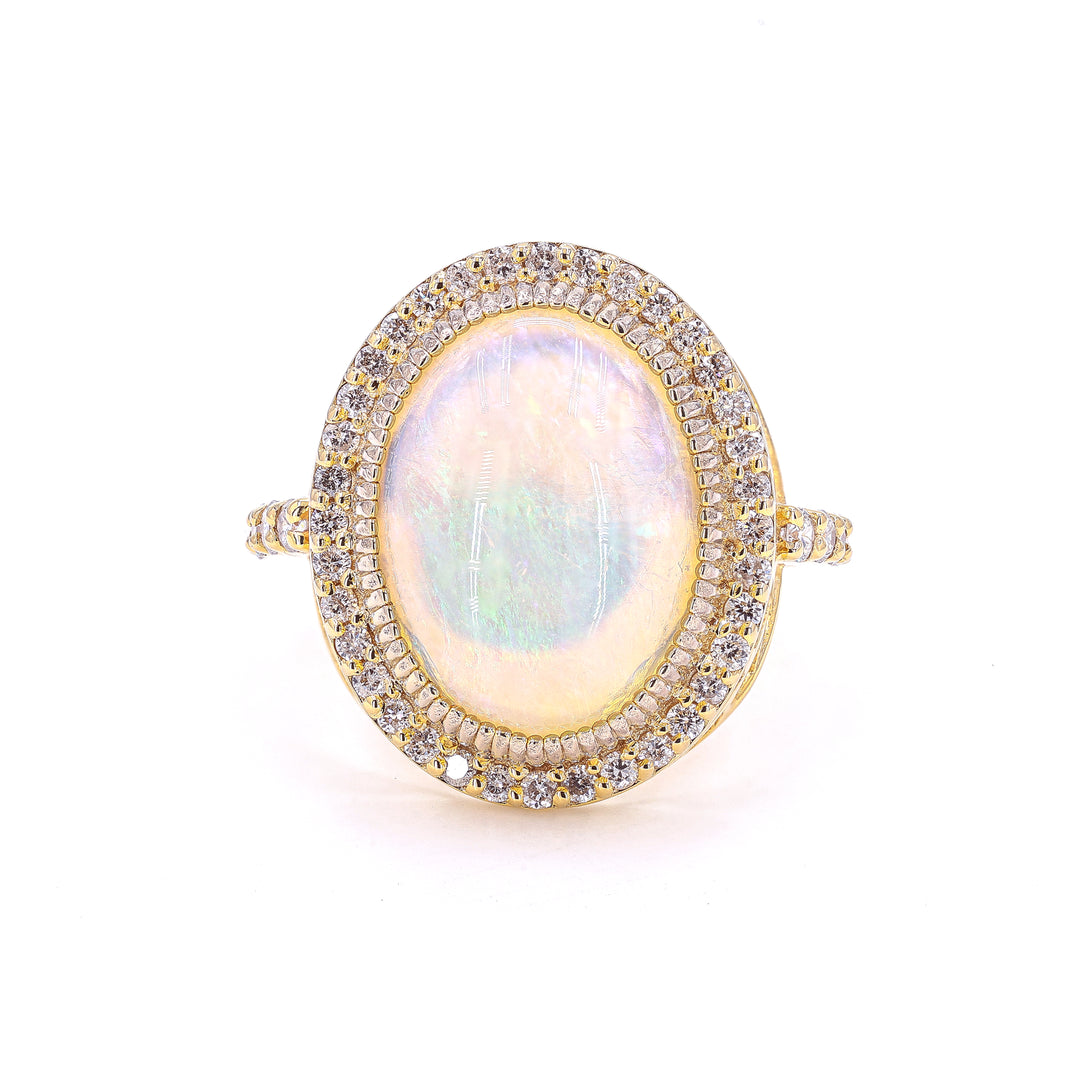 Oval Opal Diamond Halo Ring
