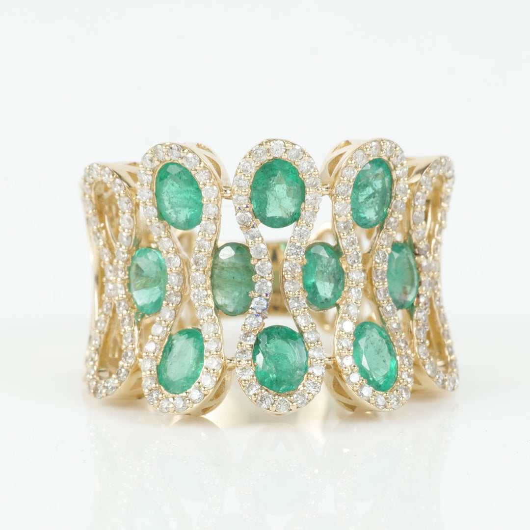 Emerald Wide Band Diamond Ring