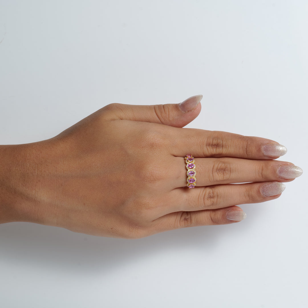 Oval Pink Sapphire Eternity Diamond Band Ring