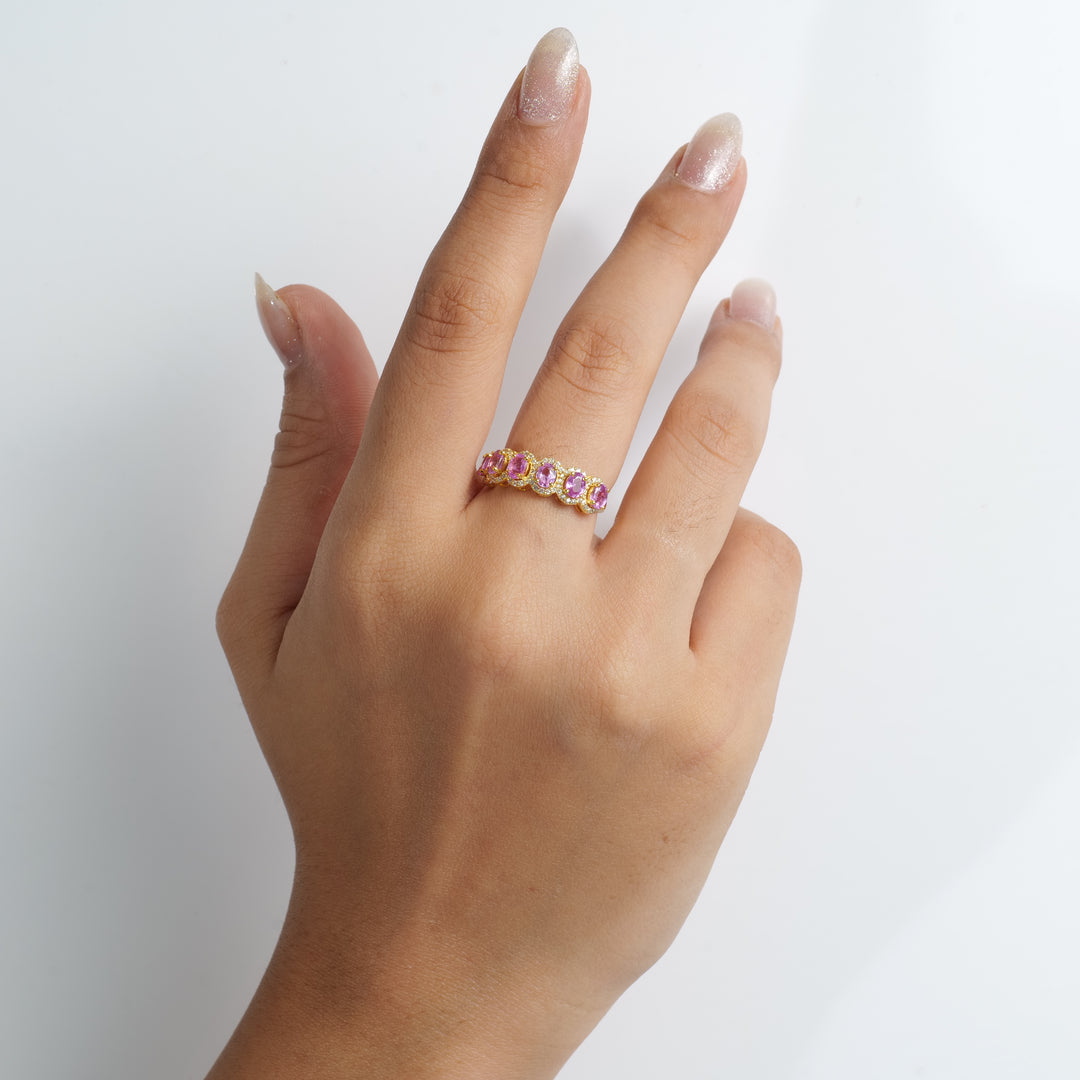 Oval Pink Sapphire Eternity Diamond Band Ring